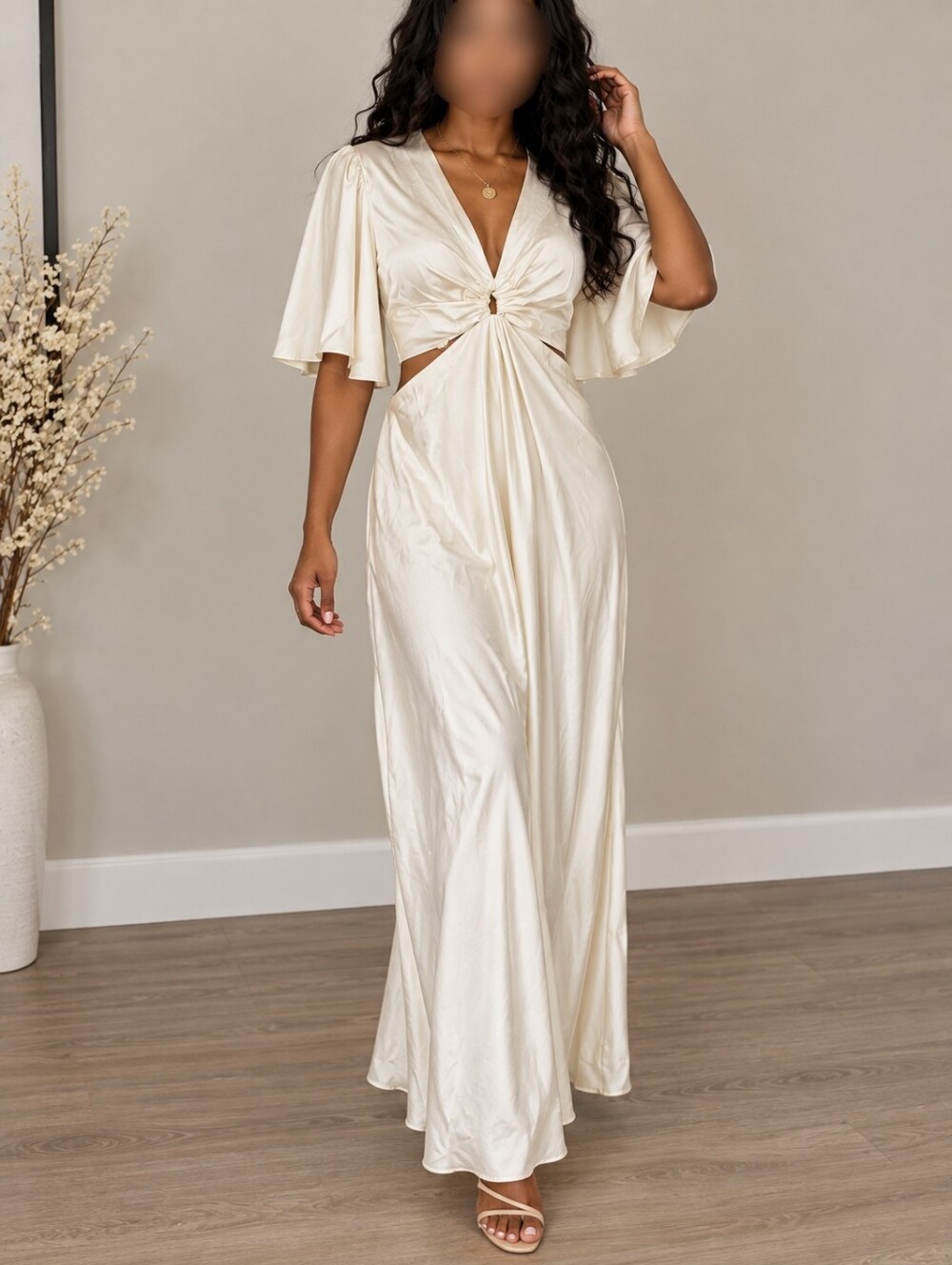 Abercrombie & Fitch Satin Ring-Front Cutout Maxi Dress White Size Large L
